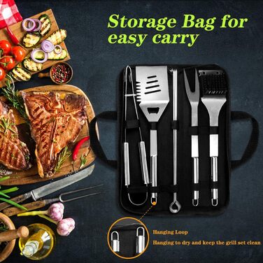 Набір гриля з нержавіючої сталі GQC 10 предметів: професійний набір інструментів для гриля з сумкою, BBQ, для чоловіків та жінок, кемпінг, сад