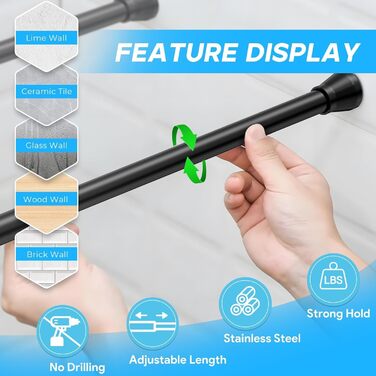 Штанга для карниза без свердління 113-196 см, телескопічна, для душу, фіранки, вікна, кухні, шафи. Набір (4 шт., 41-66 см, чорний)