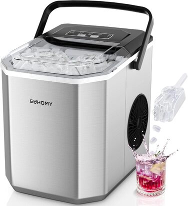 EUHOMY Ice Maker Machine - Countertop Ice Cube Maker for Home, Kitchen, Office, RV - Stainless Steel, 12kg/Day Capacity