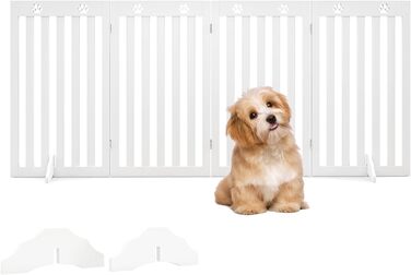 Захисний забір для собак COSTWAY 89 см, дерев'яне огорожа, дитяче ворота, розкладні, гнучкий захист, 4 панелі (білий)