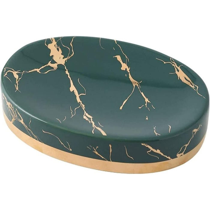 Керамічна мильниця FülleMore з імітацією мармуру, 12x8.5 см, темно-зелений колір
