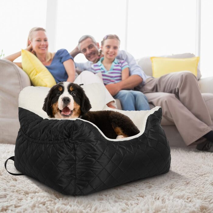 Автокрісло для собак Eikuavons - чорне, 47x47x21 см, з кишенями та шнуром для прив'язування