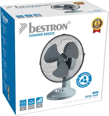 Вентилятор настільний Bestron DDF27Z сірий, 29 см, 30 Вт, 2 швидкості, з функцією осциляції 75°