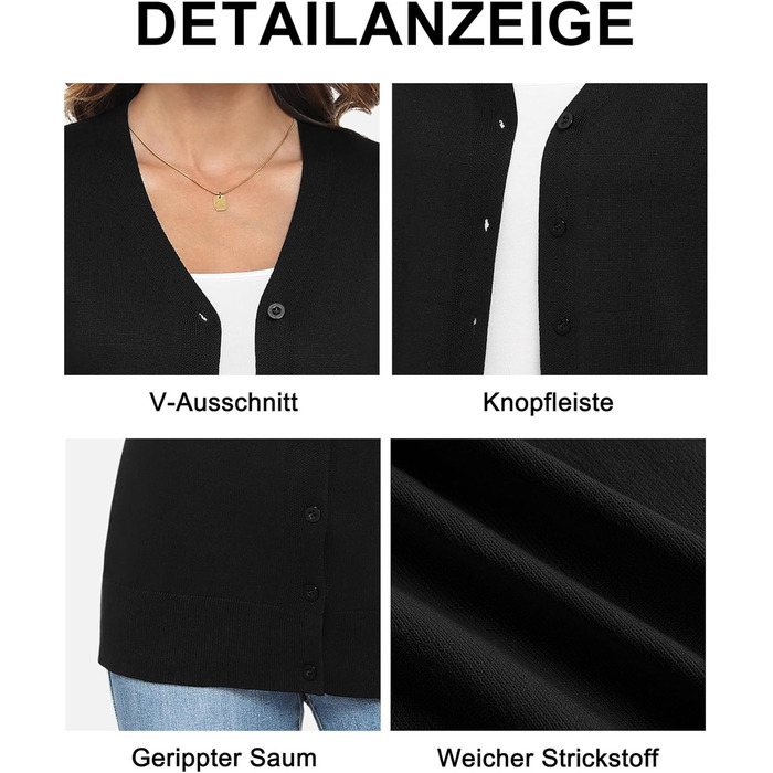 Жіноча легка в'язана жилетка з довгим рукавом, в'язаний пуловер з V-подібним вирізом, вінтажна класична жилетка на ґудзиках (L, Чорний)