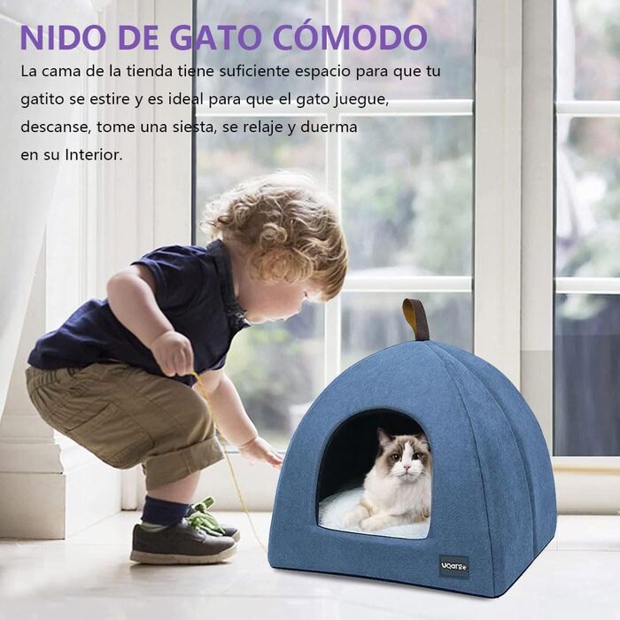 М'яке ліжко-печеринка для котів, тепле плюшеве ліжечко, гніздо для котів з знімним внутрішнім подушкою (Синій, L)