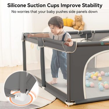 COMOMY Playpen Baby, 180x200x66cm Play Yard Baby Large XXL Safety Play Area Protective Fence for Children with Soft Net, Non-Slip Oxford Bottom, Balls, Mini-Baskets, and 4 Pull Rings, Green 180x200x66cm Dark Green