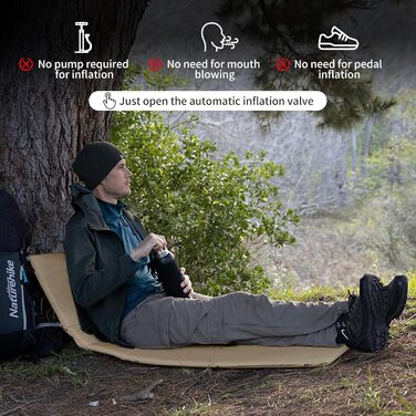 Naturehike Саморозкладаючий килимок для сну 5 см, туристичний килимок для кемпінгу, з'єднується з іншими, для наметів, гамаків, походів, сімейного кемпінгу, R-значення 4.8, зелений (хакі)