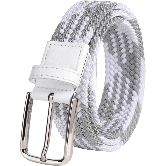 Еластичний пояс для гольфу для чоловіків та жінок, повсякденний, розтяжний, тканий, 3,5 см, білий/сірий, S-Fit, обхват талії 34'-40' (довжина: 45')