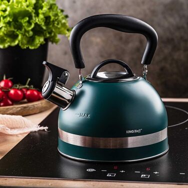 Чайник Kinghoff 1.8L з нержавіючої сталі, Induktion, з свистком, матовий зелений, KH-1855