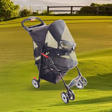 Дитяча коляска для тварин з замком, 4 колеса, кошик для зберігання, тримач для напоїв, для котів та собак