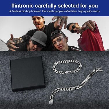 Браслет чоловічий Flintronic з нержавіючої сталі, панцерна ланцюг для чоловіків/хлопців, важкий браслет з ланцюгом, браслет у стилі хіп-хоп, мода, ювелірні вироби, 10 мм, 21 см