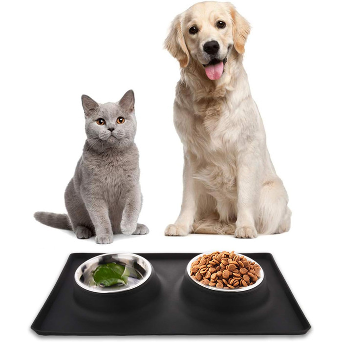 Набори мисок для собак та котів MOACC: 2 шт. по 400 мл, нержавіюча сталь, антиковзаюча підставка, для подорожей, чорний квадрат