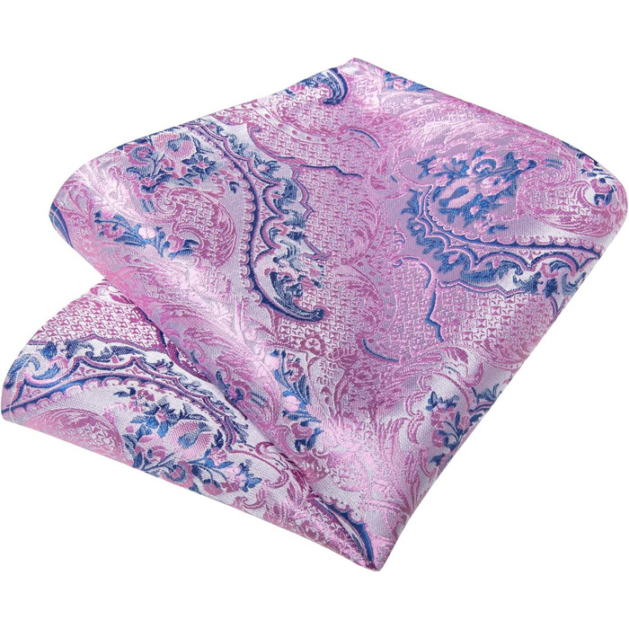 Краватка чоловіча DiBanGu Paisley шовкова, рожево-блакитна + хустинка + запонки + зажим для краватки для вечірки, випускного
