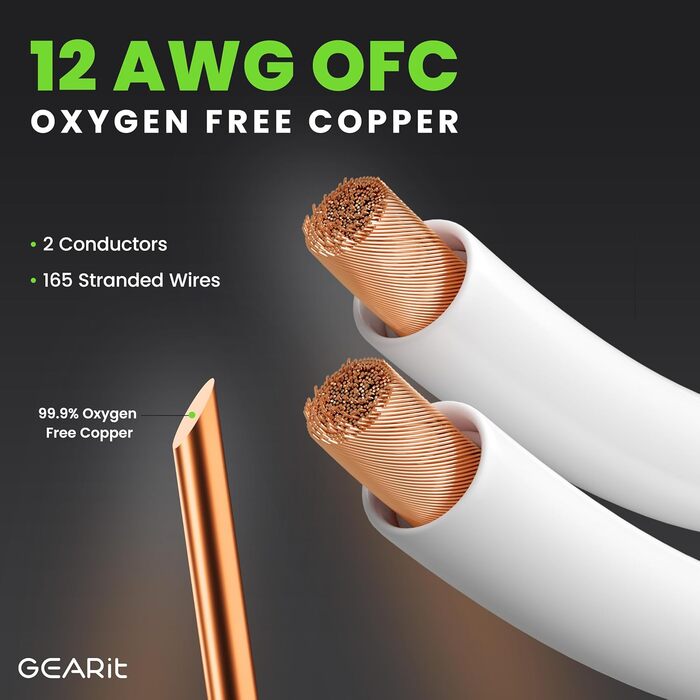 Акустичний кабель GEARit з банановими штекерами 12 AWG, 10.7 м, OFC CL2, плетений для Hi-Fi, домашнього кінотеатру, підсилювачів (Золотий)