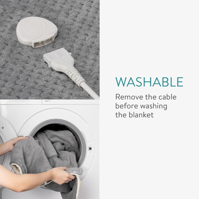 Електрична ковдра Navaris XXL з підігрівом 180x130 см, 3 режими, автовимкнення, пральна - м'яка, темно-сіра