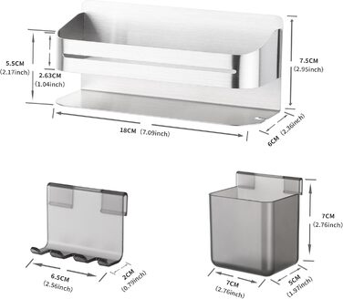 Тримач для електричної зубної щітки з аксесуарами для ванної кімнати, нержавіюча сталь, настінний, без свердління, сріблястий