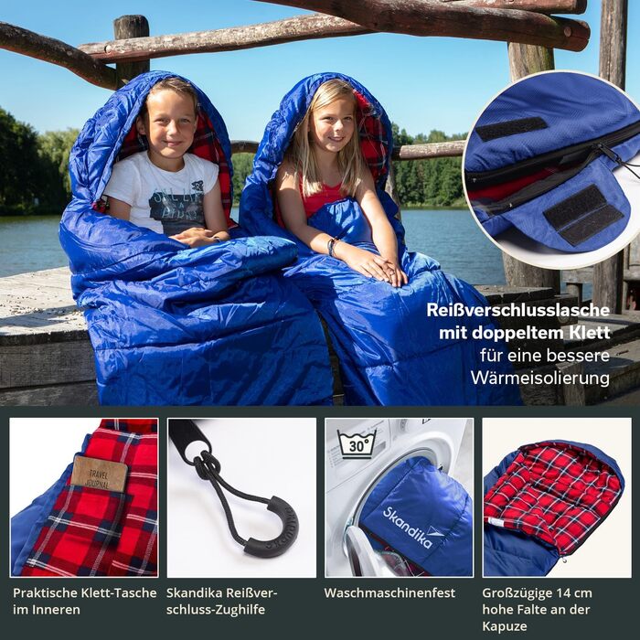 Skandika Dundee Junior Kids Sleeping Bag | Flannel-Lined Cotton Sleeping Bag for Children - Waterproof, 13°C to 3°C Comfort, 175 x 70cm