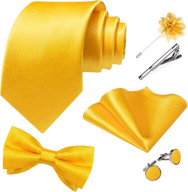 Костюм-жилет та краватка DiBanGu з атласу, 8 предметів, однотонний жилет та краватка з брошкою для смокінгу, весілля, формальних заходів (XL, жовтий)