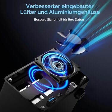 Зовнішній корпус для HDD/SSD CENMATE 802TC, 2 слоти 2.5/3.5 SATA, 10Gbps, USB 3.2 Type-A/C, з охолодженням та Hot Swap