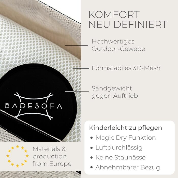 Bath Seat Cushions | Revolutionary Comfort for Bathtub, Shower & Whirlpool | Washable & Quick-Drying Bath Cushion in Pearl | Wellness Bathtub Accessories Handmade in EU