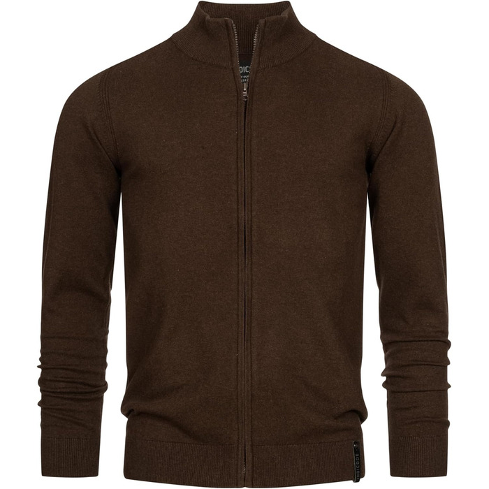 Кардиган чоловічий Indicode з трикотажу з бавовни (80%), з високим коміром, колір: темно-коричневий мікс