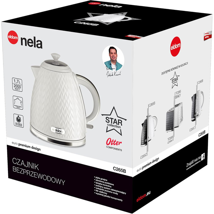 Електричний чайник Eldom C265B, 1.7 л, 2000 Вт, ретро дизайн, білий | Чайник для кухні