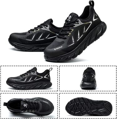 Черевики робочі чоловічі/жіночі ISOOUS з металевим підноском, спортивні, антиковзаючі, дихаючі, чорні, 45 EU