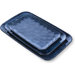 vicrays Rectangular Ceramic Serving Platters, 14 inches, 12 inches, 10 inches, Porcelain Serving Trays, Plates for Party, Grill, Appetizers, Sushi, Dessert, Microwave and Dishwasher Safe, Blue, Set of 3