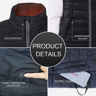 CONQUECO Обогревна жилетка для жінок з акумулятором: степна жилетка для зими з акумулятором 10000mAh та зарядним пристроєм для активного відпочинку, катання на лижах, повсякденного носіння, чорна, розмір M