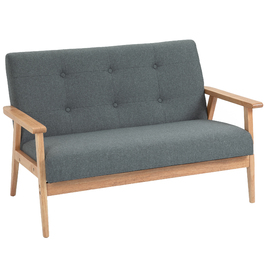 HOMCOM Подвійне диван-крісло Loveseat на 2 місця з м'якою оббивкою, компактний дизайн з льону та гумового дерева, сірого кольору, розміром 115x66,5x73 см для вітальні