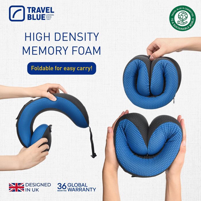 Blue Dreamer Travel Neck Pillow - Memory Foam Airplane Pillow for Travel with Breathable Mesh Fabric, Removable Cover, High Comfort & Support, Easy Storage