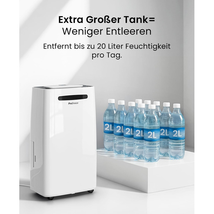 Про Breeze - відбійник повітря 20 л/24 год. Підходить для приміщень до 30 м². 4 режими роботи, цифровий дисплей, шланг для зливу, функція сушіння білизни, таймер. Захист від вологи та плісняви.