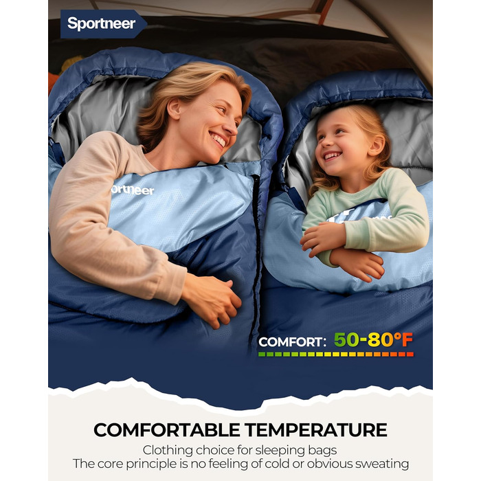 Сплячий мішок Outdoor Sportneer для дорослих та дітей - легкий, портативний, для кемпінгу, походів, рюкзаків, 220x80см, темно-синій + світло-синій