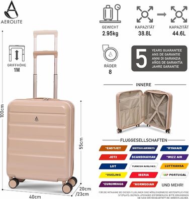 Ручний багаж Aerolite 55x40x20/23 см з 4 колесами (Beige) – сумісний з Lufthansa, Eurowings, Condor, Wizz Air