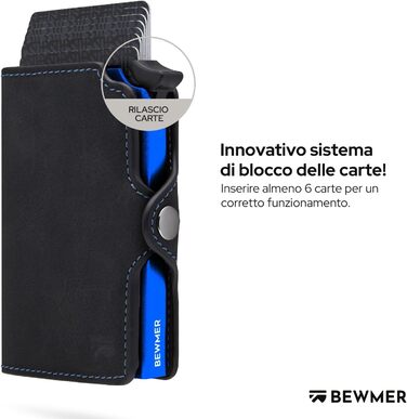 Картхолдер BEWMER 1 RFID захист, шкіряний гаманець для чоловіків та жінок, кліпса з карбону, чорний електросвітло-синій