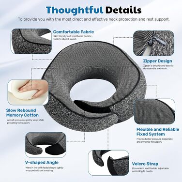 Подушка для шиї у літак, подушка для подорожей, з навушниками та маскою для очей, сіра