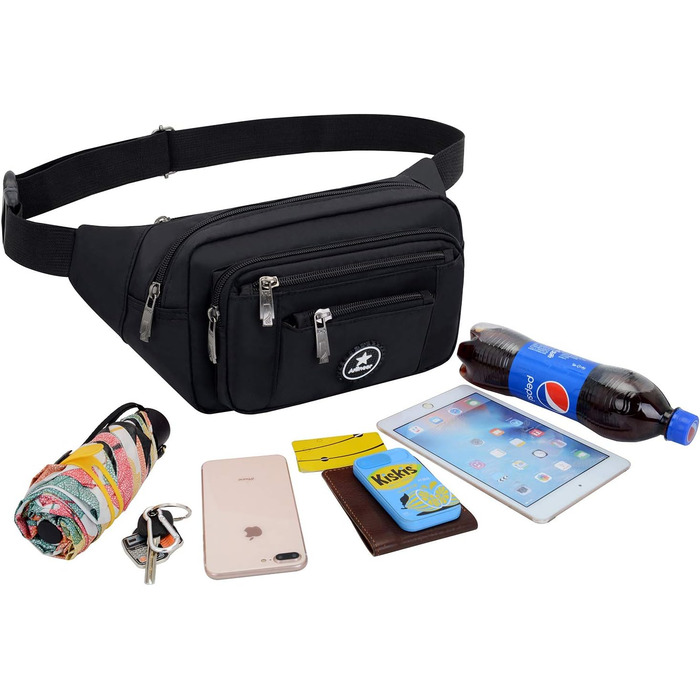 Водонепроникна поясна сумка для чоловіків та жінок, для спорту, бігу, піших прогулянок, велосипеда, з кишенькою для ножів та інструментів, чорна