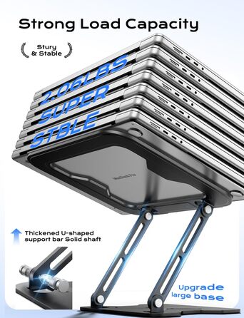 Adjustable Laptop Stand for Desk - Portable Aluminum Laptop Riser, Foldable, HP Compatible (10-16 inch), Space Black