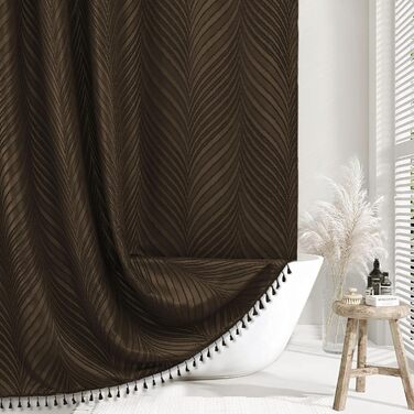 Шторка для душу Siiluminisoy Boho, тканинна, 183.4 x 213.4 см, кремового кольору, з текстурою Chevron, сучасний дизайн