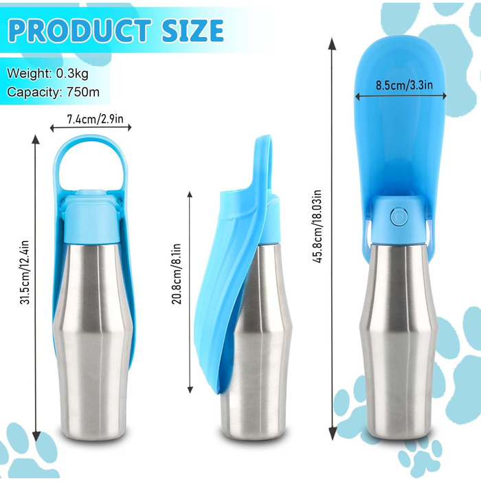 Фляга для собак Taozoey 750мл: водопоїльник для тварин, антибактеріальний, витікoзахисний, для подорожей, прогулянок, кемпінгу (зелений/блакитний)