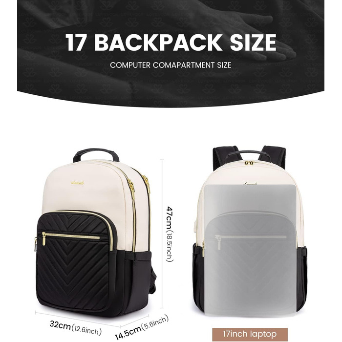 LOVEVOOK Рюкзак для ноутбука, жіночий, 17 дюймів, шкільний, для підлітків, водонепроникний, з USB-портом, для подорожей, університету, бізнесу, бежевий хакі