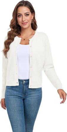 Жакет KESSER з довгими рукавами, в'язаний, осінньо-зимовий, класичний з ґудзиками, круглий виріз, в'язаний кардиган, елегантний, повсякденний, в'язаний жилет (білий, XXL)