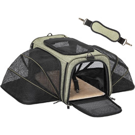 Транспортна сумка для кота Petsfit, схвалена авіаперевізниками, розширювана, зелена, розмір S, 41x25x23 см