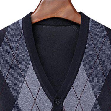 Кардиган чоловічий в аррані, з ґудзиками, в'язаний, з кишенями, темно-синій (M)