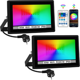 T-SUNUS LED Flood Light Outdoor 100W, Super Bright Outdoor Floodlight Cool White Spotlight IP66 Waterproof 11000LM for Driveway Garage Path Garden 2 Pack (2 Pieces, 30w-wifi)