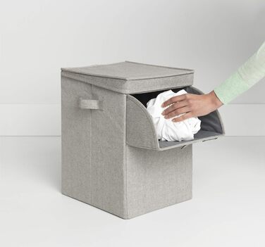 Brabantia - Stackable Laundry Box - Laundry Basket - Easy to fill and empty - Large volume - Folds flat quickly - Lightweight and sturdy handles - Grey - 35 L - 37.0 x 44.5 x 32.0 cm