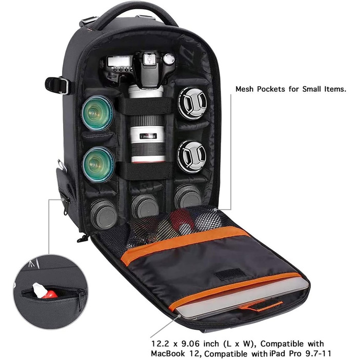 MOSISO Рюкзак для камери, DSLR/SLR/беззеркальна фототехніка, захищений, модульні вставки, тримач для штатива, сумісний з Canon, Nikon, Sony, сірий