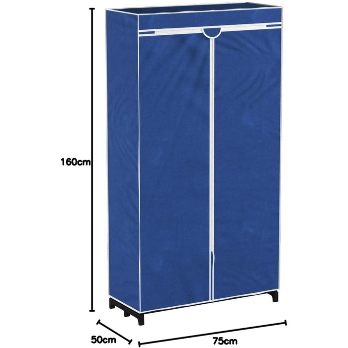 WENKO Air Wardrobe, practical fabric wardrobe for dust-free storage of textiles, stable metal frame, easy assembly, breathable non-woven material, 75 x 150 x 50 cm, Navy (with shelf)