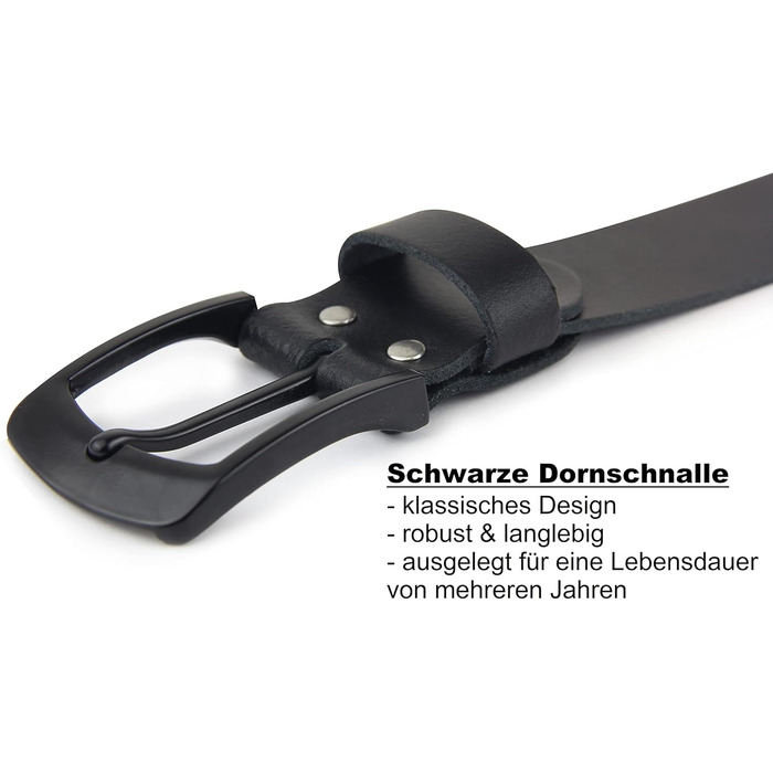 Чоловічий шкіряний ремінь, Made in Germany, 4 см, чорна пряжка, 125 см (140 см загальна довжина)