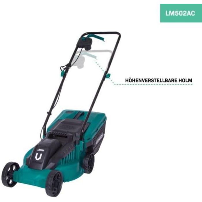 VONROC Corded Electric Lawn Mower | 1300W - 32cm Cutting Width - Adjustable Cutting Height 30-70MM | Electric Scythe Mower for Small to Medium-Sized Areas